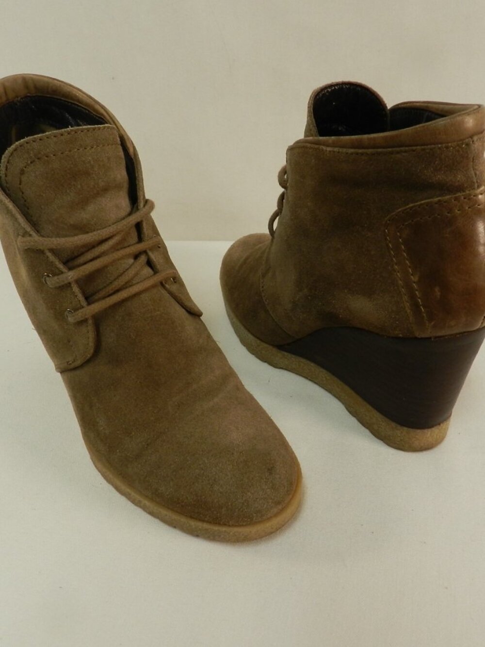 Aquatalia Suede w/ Leather wedge ankle boots booties brown lace Size Sz 37 US 7